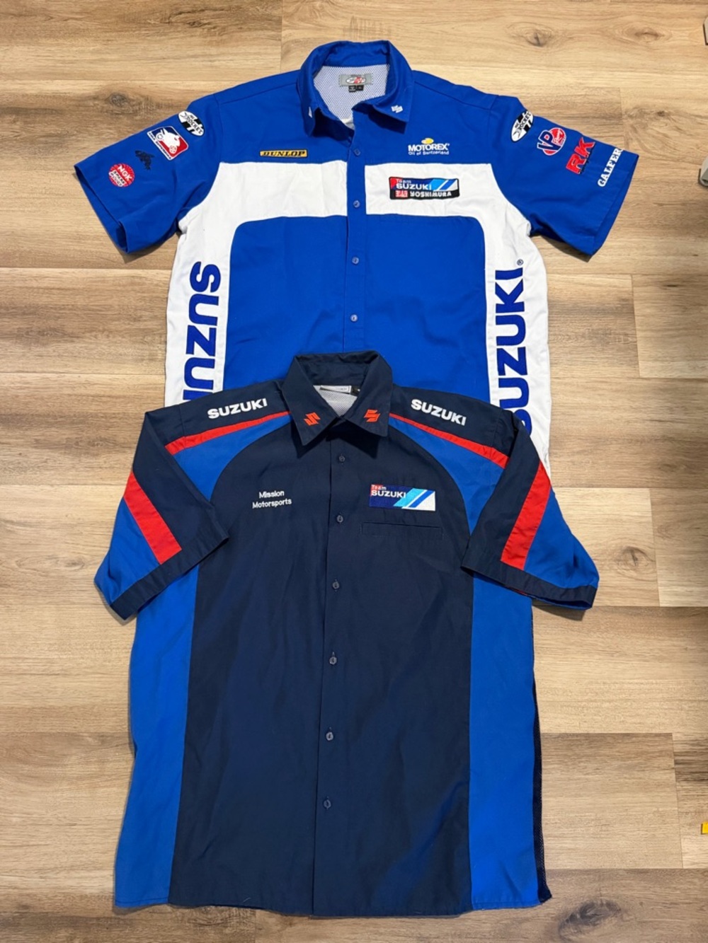 2 Team Suzuki pit Crew button up shirt embroidered GSX-R Size Large